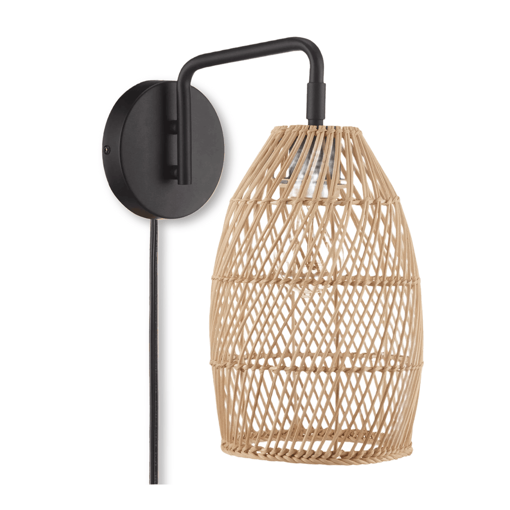 Hemp Rope & Black Metal Wall Sconce