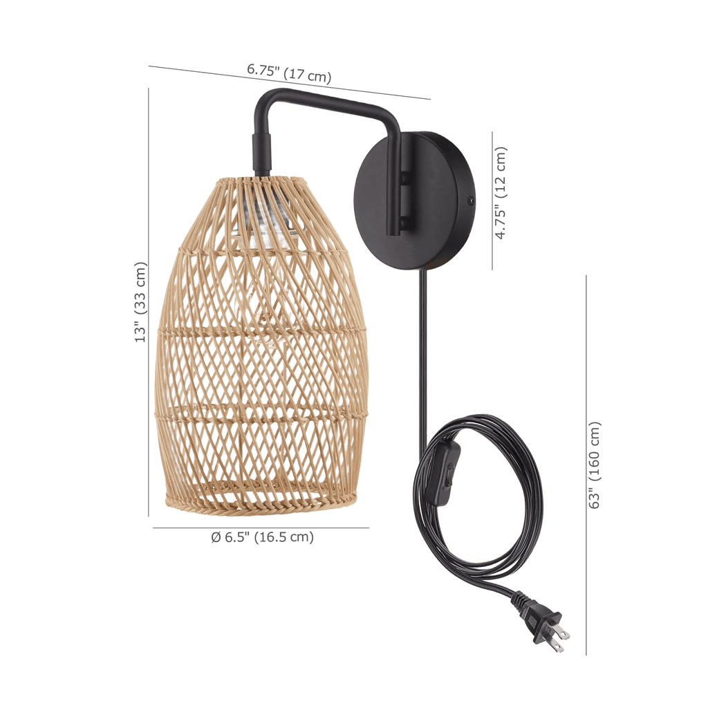 Hemp Rope & Black Metal Wall Sconce