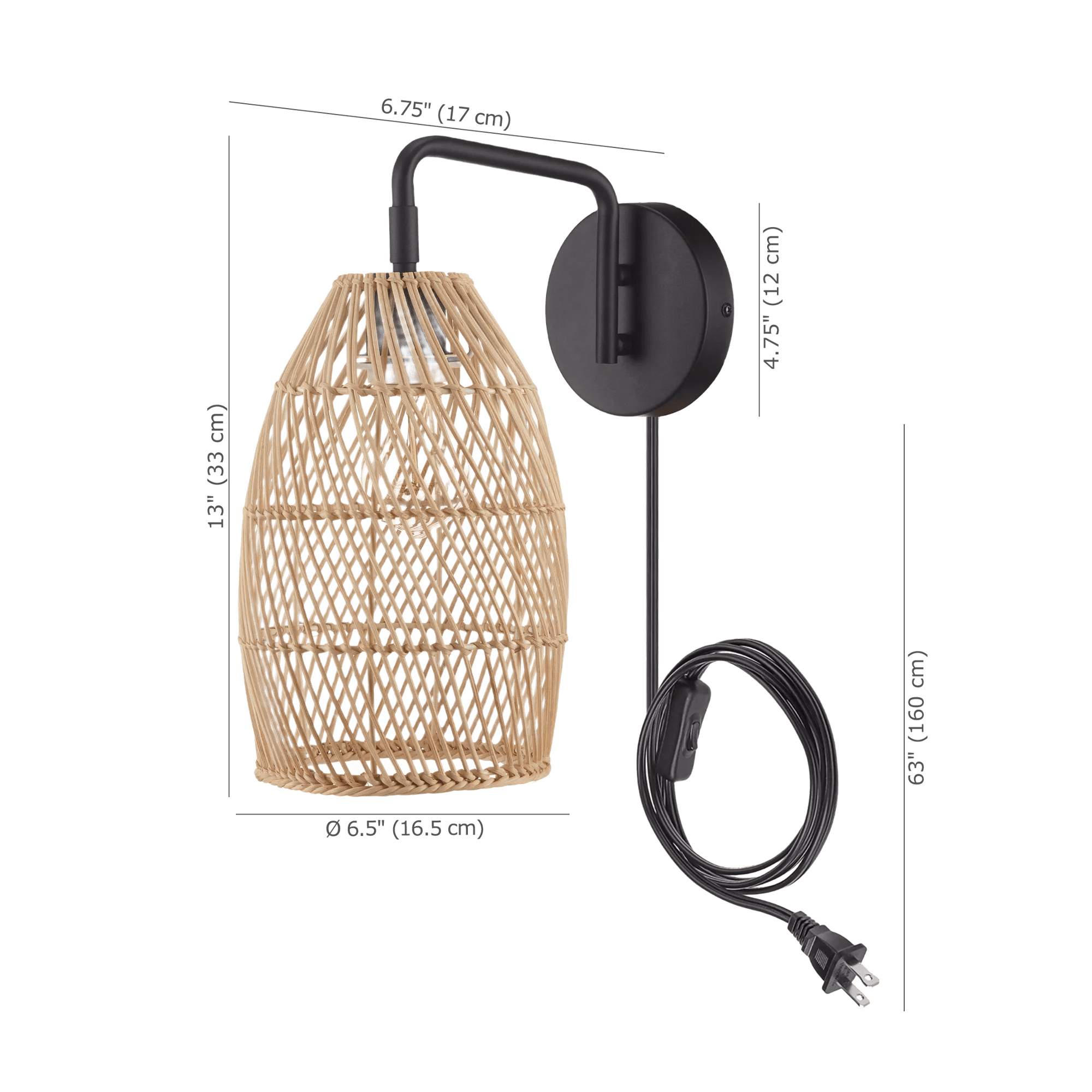 Hemp Rope & Black Metal Wall Sconce