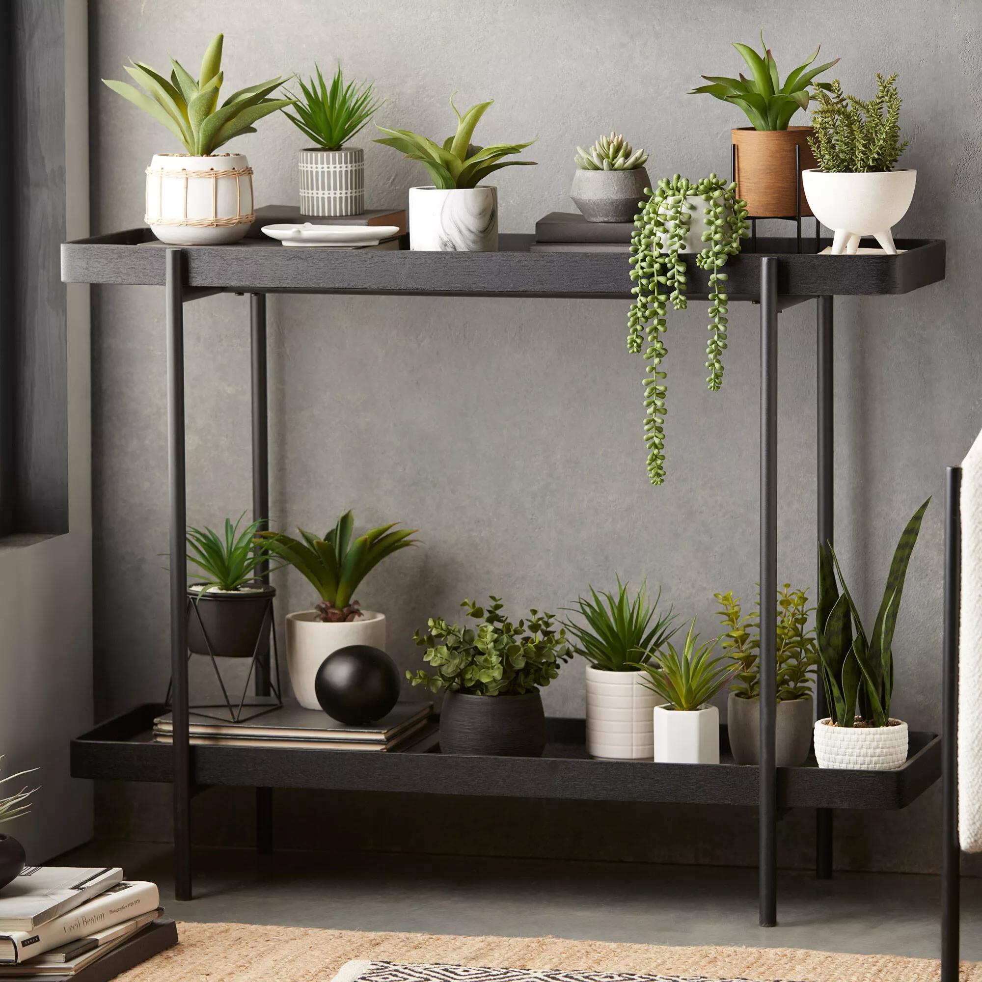 Faux Rattan Ceramic Pot with Artificial Plant