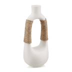 White Ceramic Oval Vase with Rope on Handles
