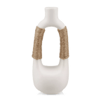 White Ceramic Oval Vase with Rope on Handles
