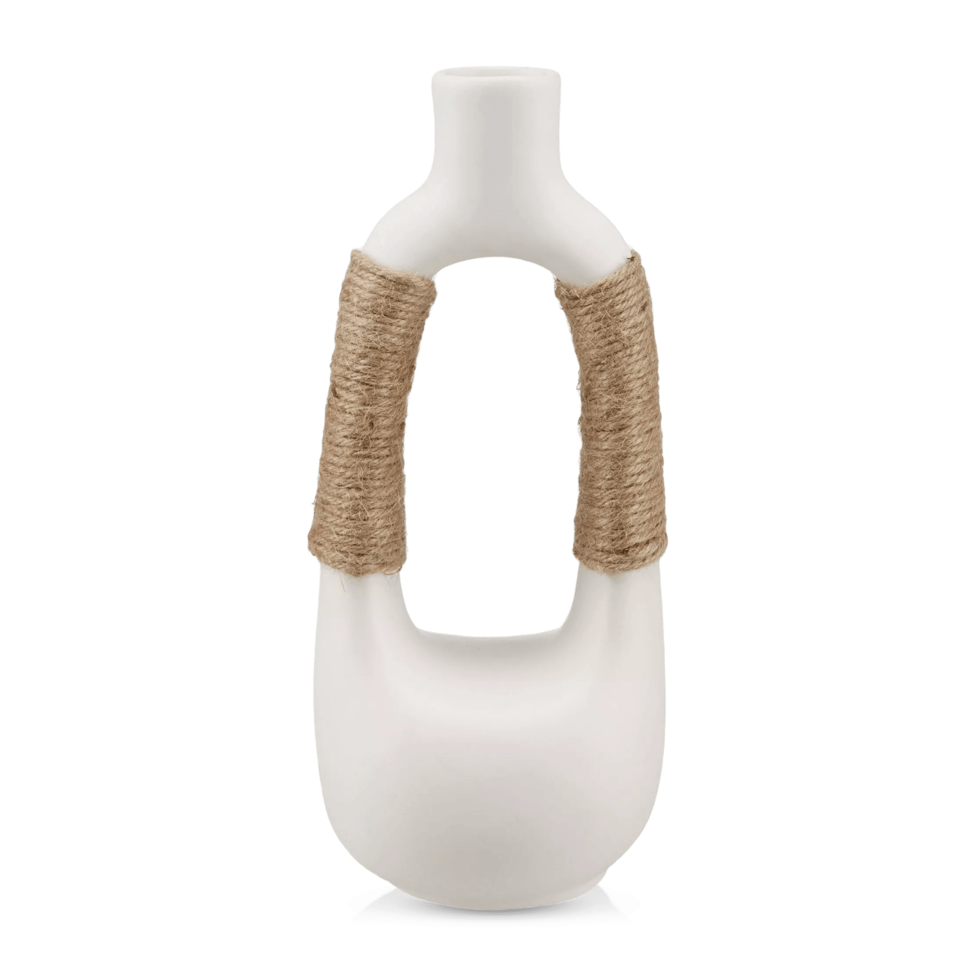 White Ceramic Oval Vase with Rope on Handles