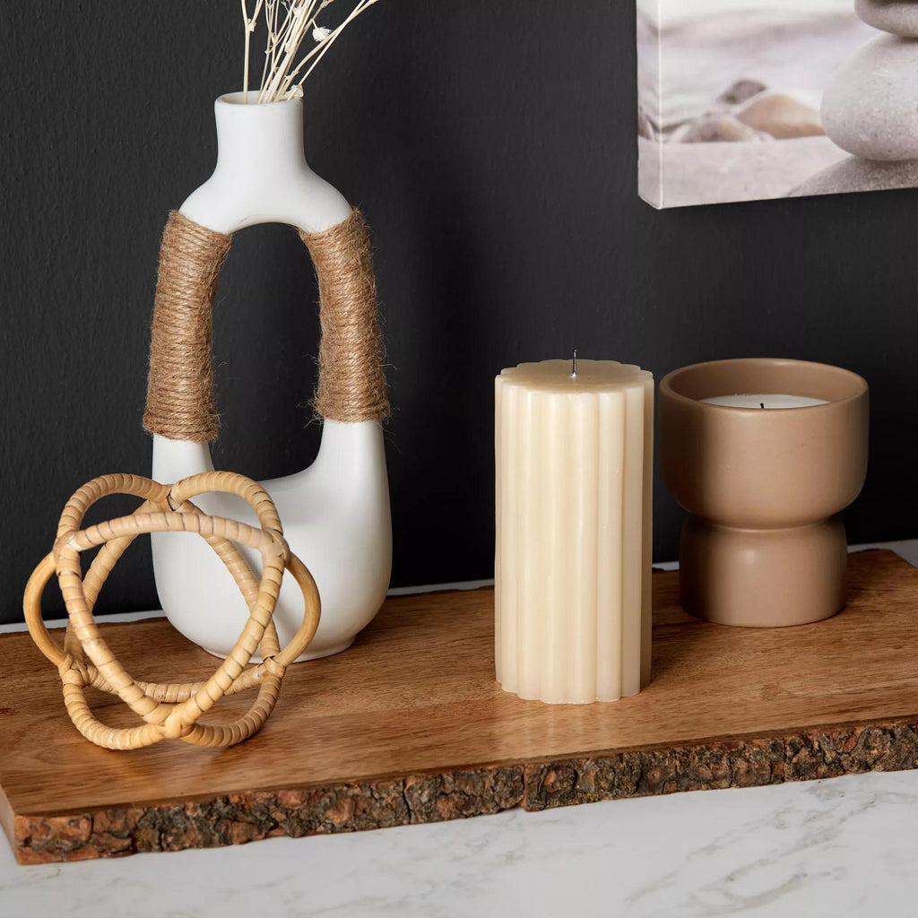 White Ceramic Oval Vase with Rope on Handles