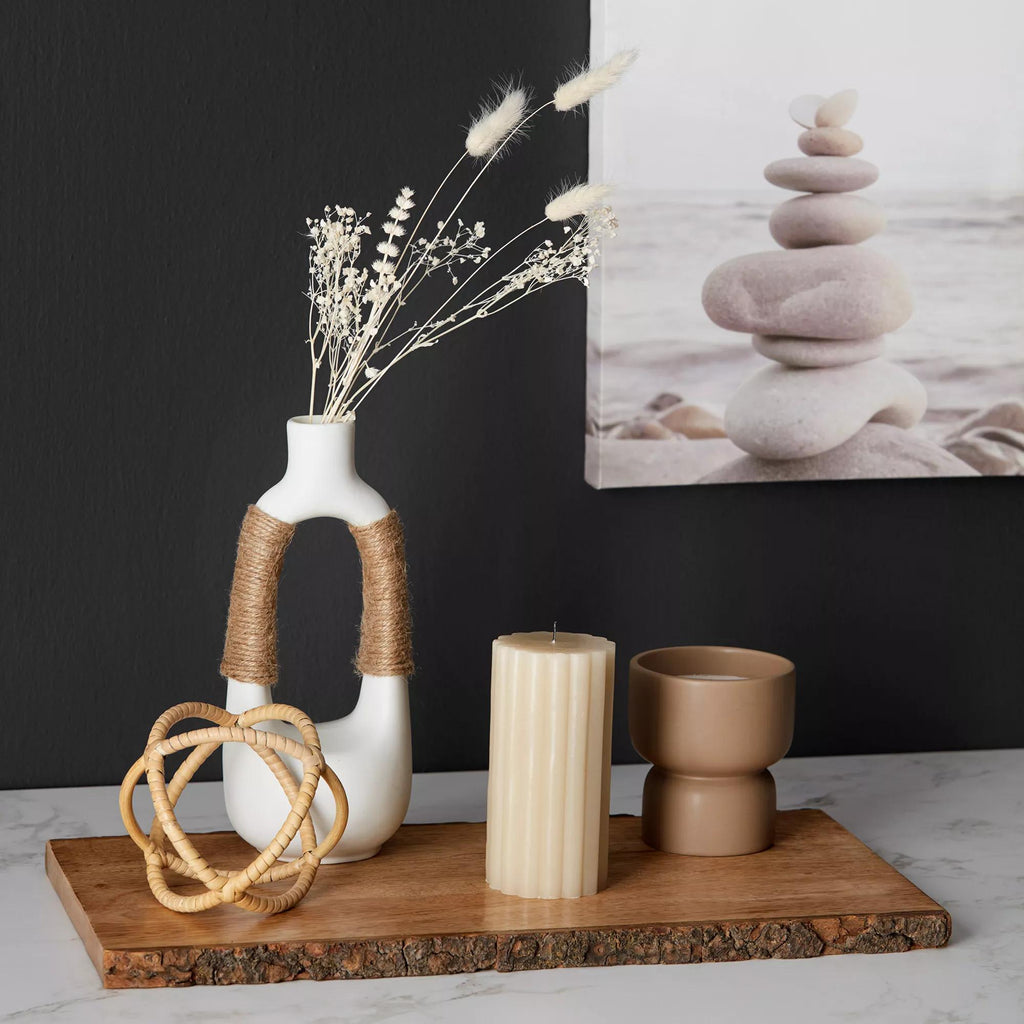 White Ceramic Oval Vase with Rope on Handles