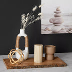 White Ceramic Oval Vase with Rope on Handles