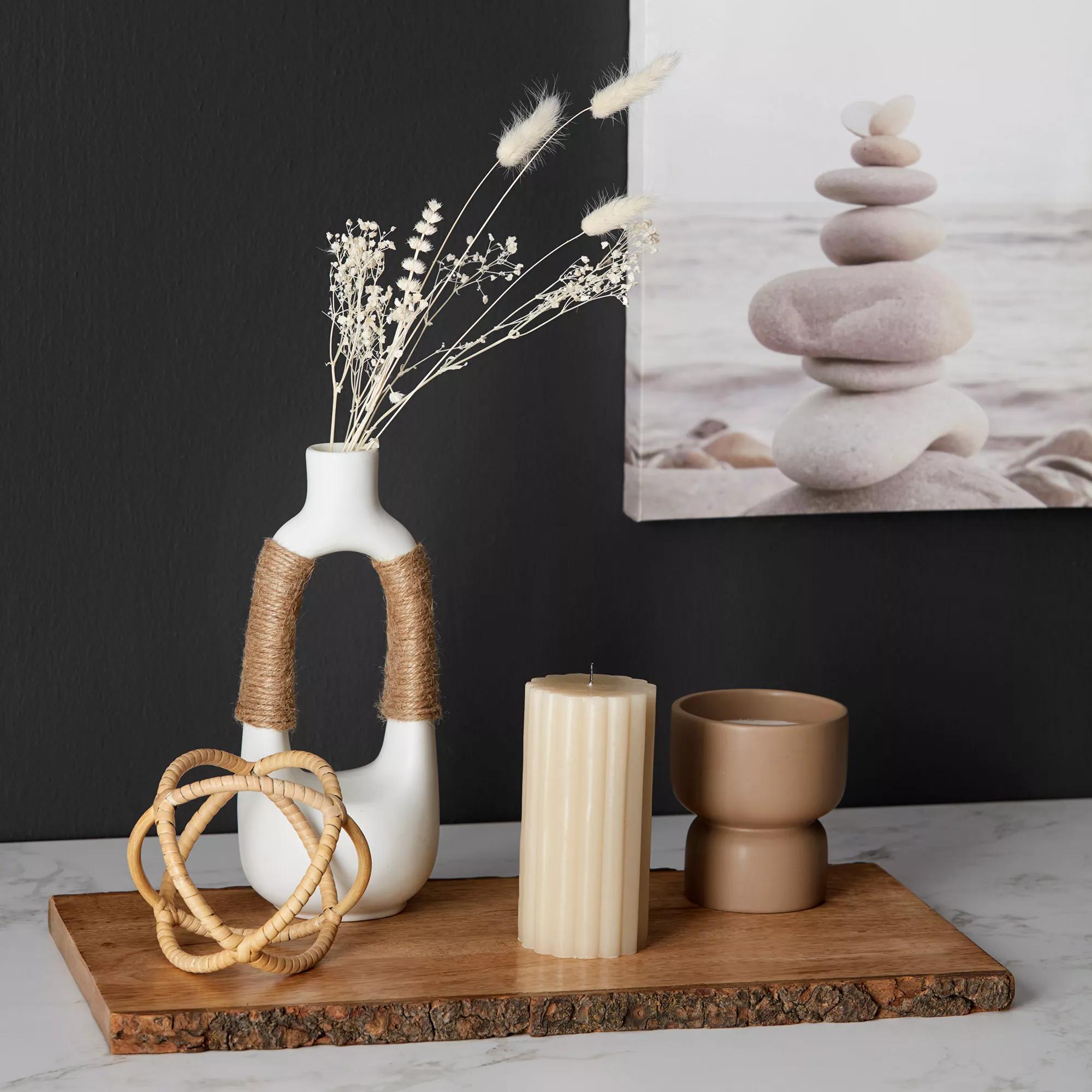 White Ceramic Oval Vase with Rope on Handles