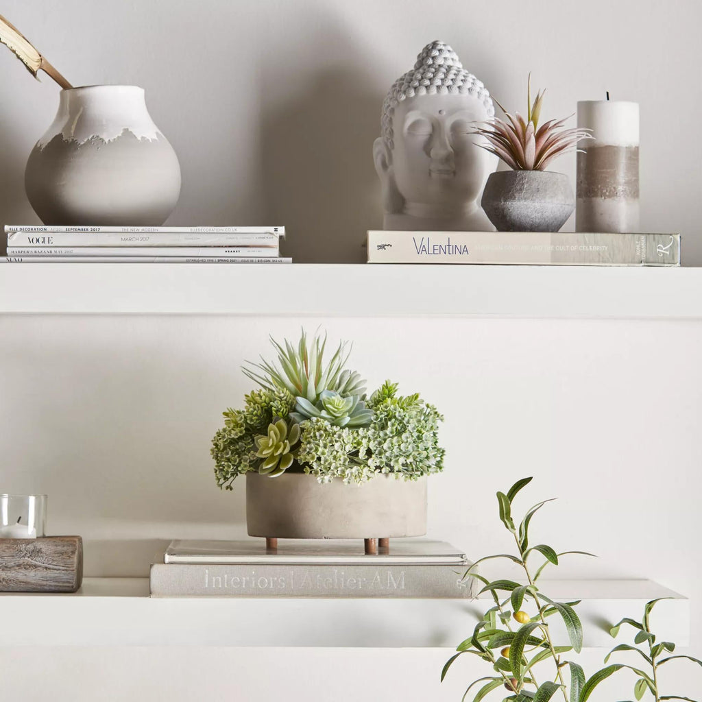 Mixed Artificial Agave in Cement Planter