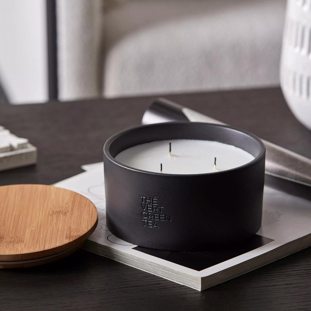 Bouclair Green Tea Candle with Wooden Lid