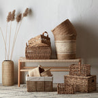 Water Hyacinth Crate with Faux Leather Handles