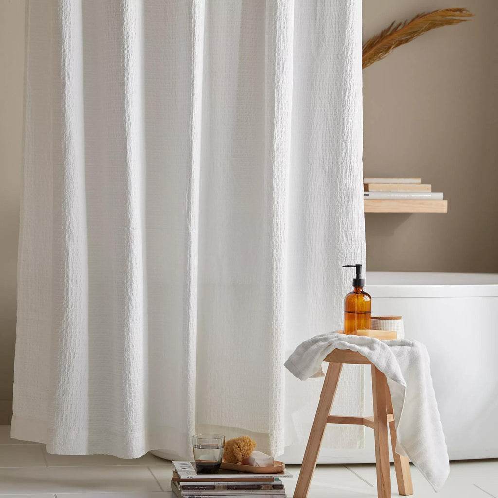 White Waffy Essential Shower Curtain
