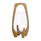 Glass Candle Holder with Wooden Base