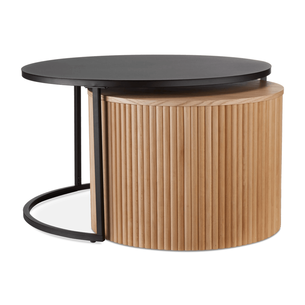 Nesting Coffee Table - Black Metal and Natural Wood