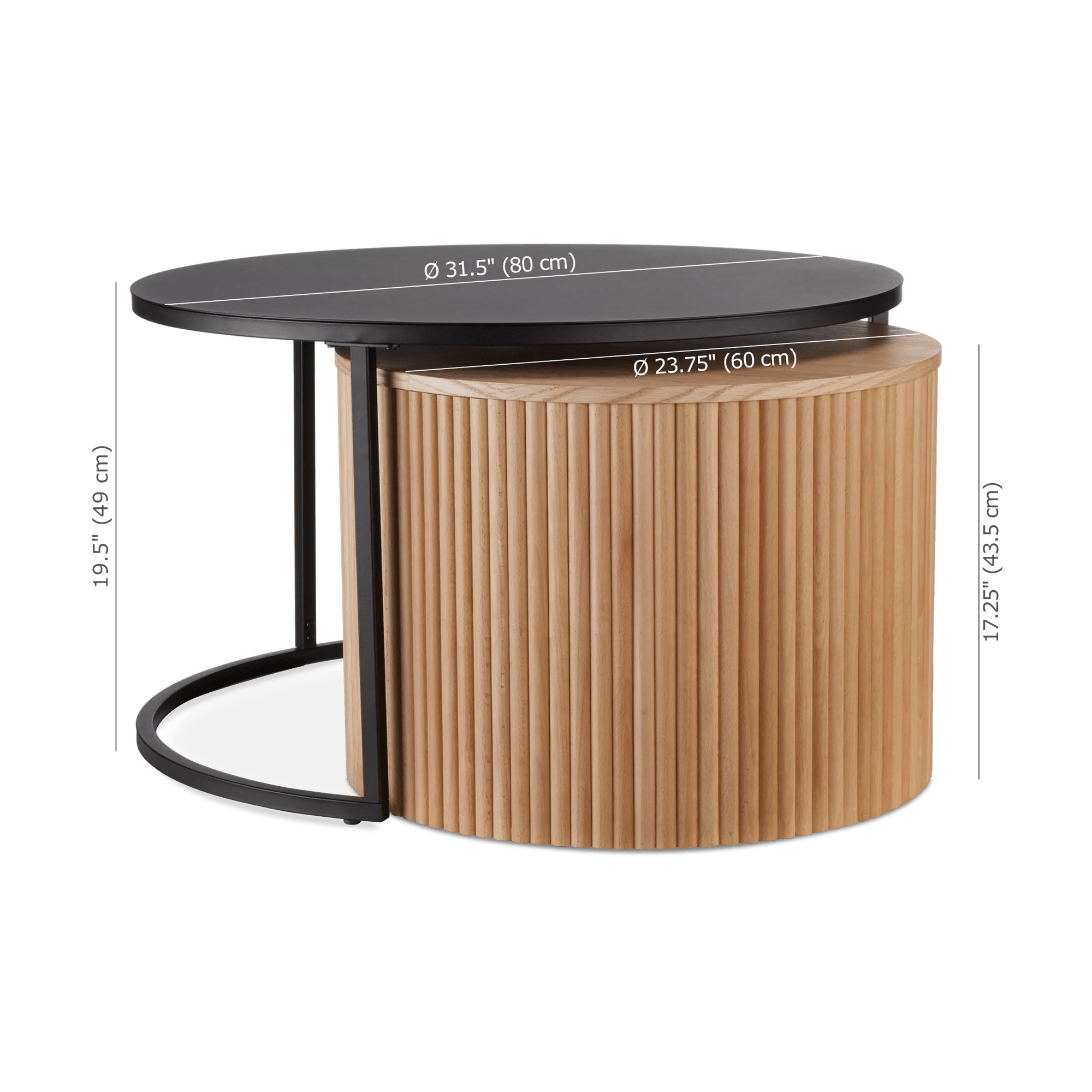 Nesting Coffee Table - Black Metal and Natural Wood