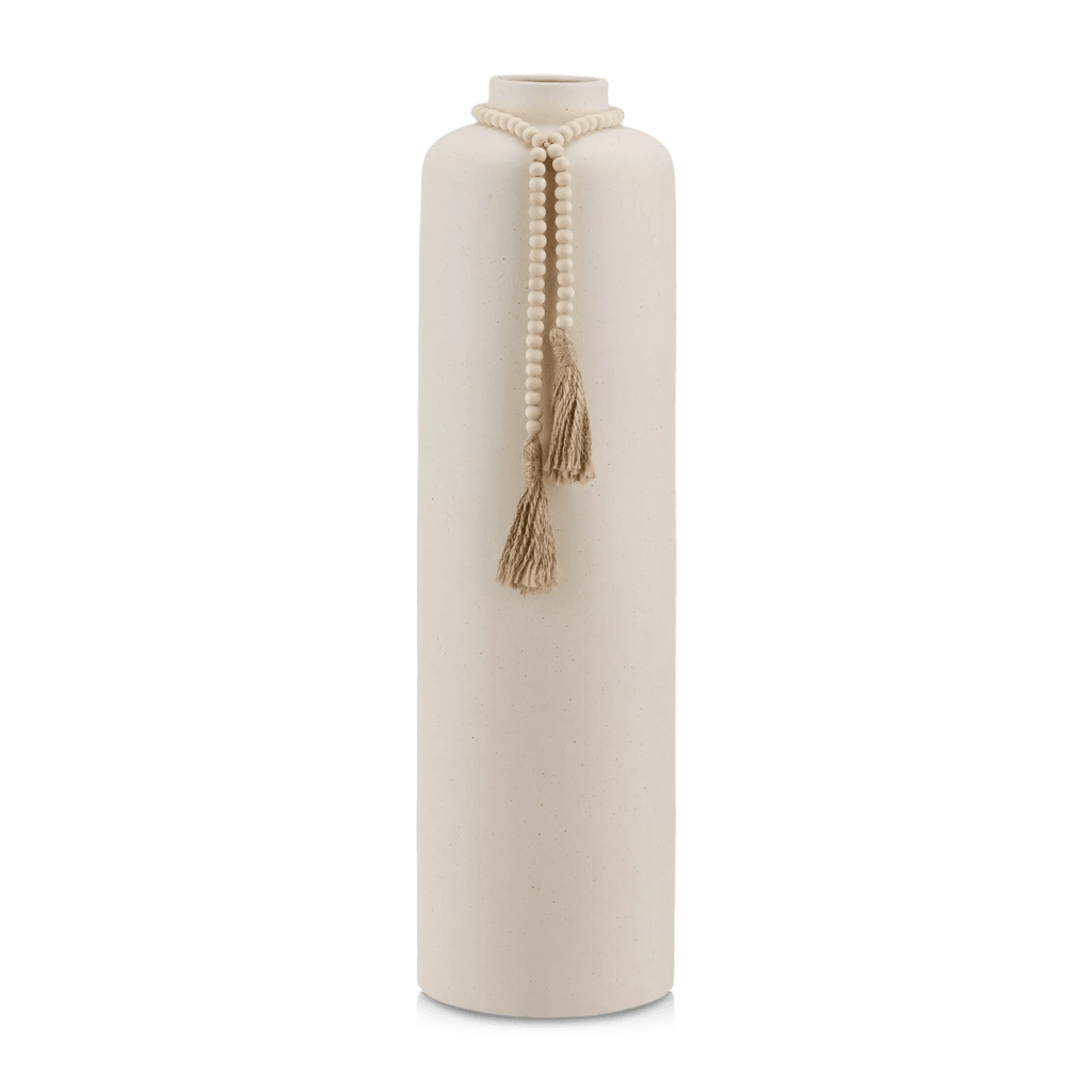 Ceramic Floor Vase with Beaded Tassels