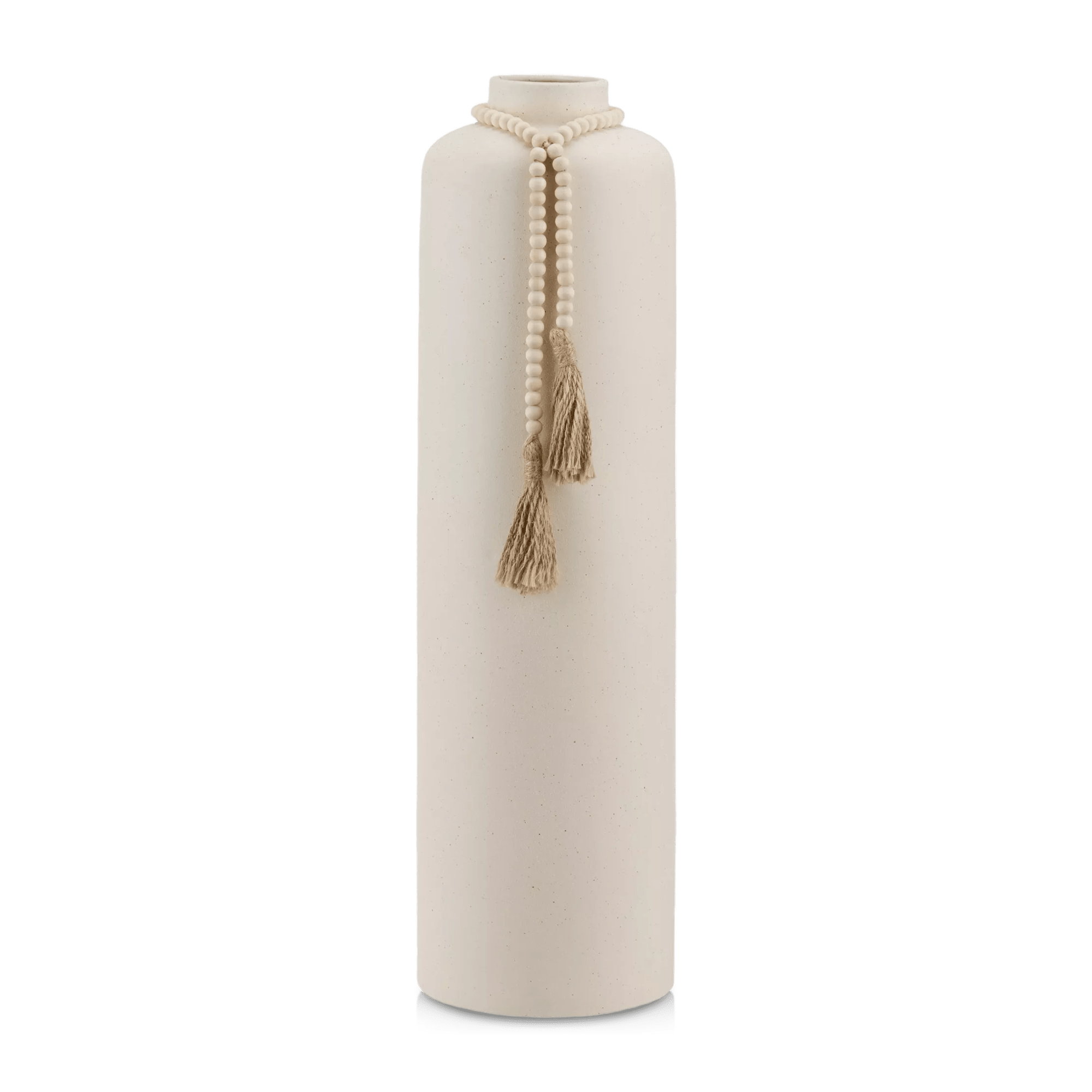 Ceramic Floor Vase with Beaded Tassels