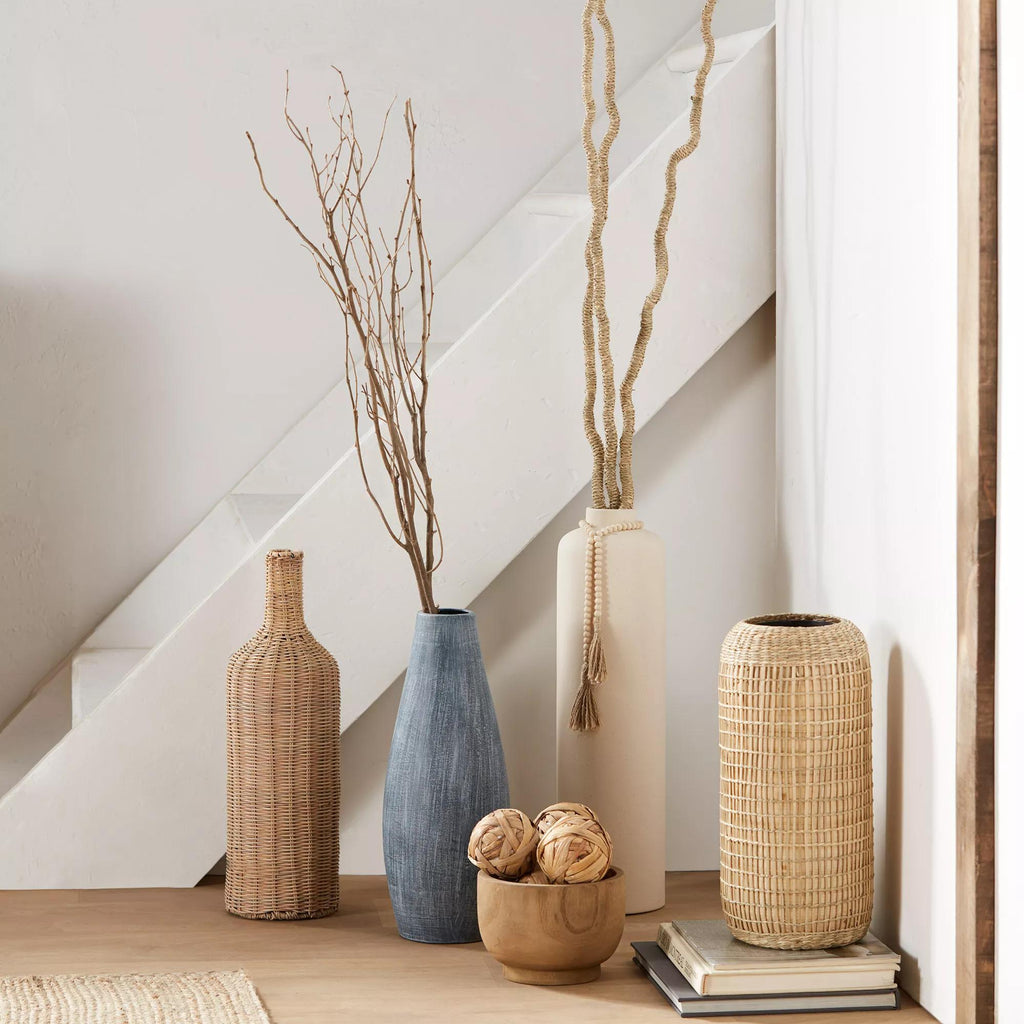Ceramic Floor Vase with Beaded Tassels
