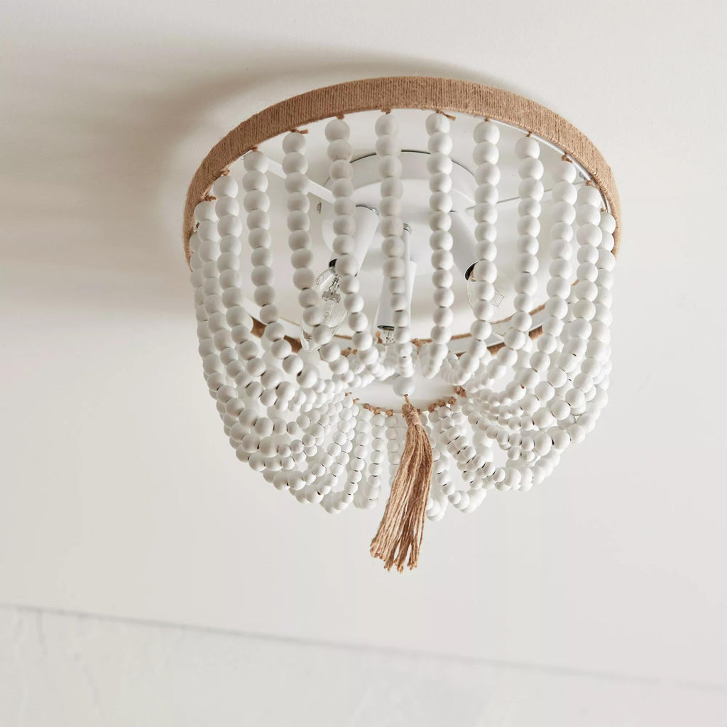 Wooden Bead and Tassel Ceiling Lamp