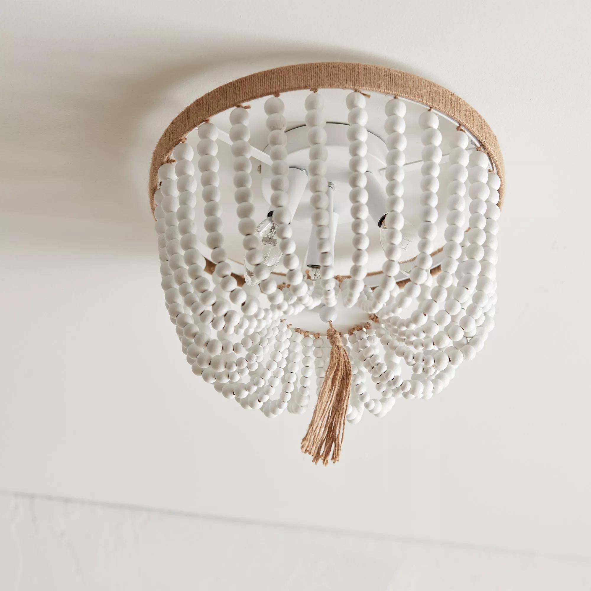 Wooden Bead and Tassel Ceiling Lamp