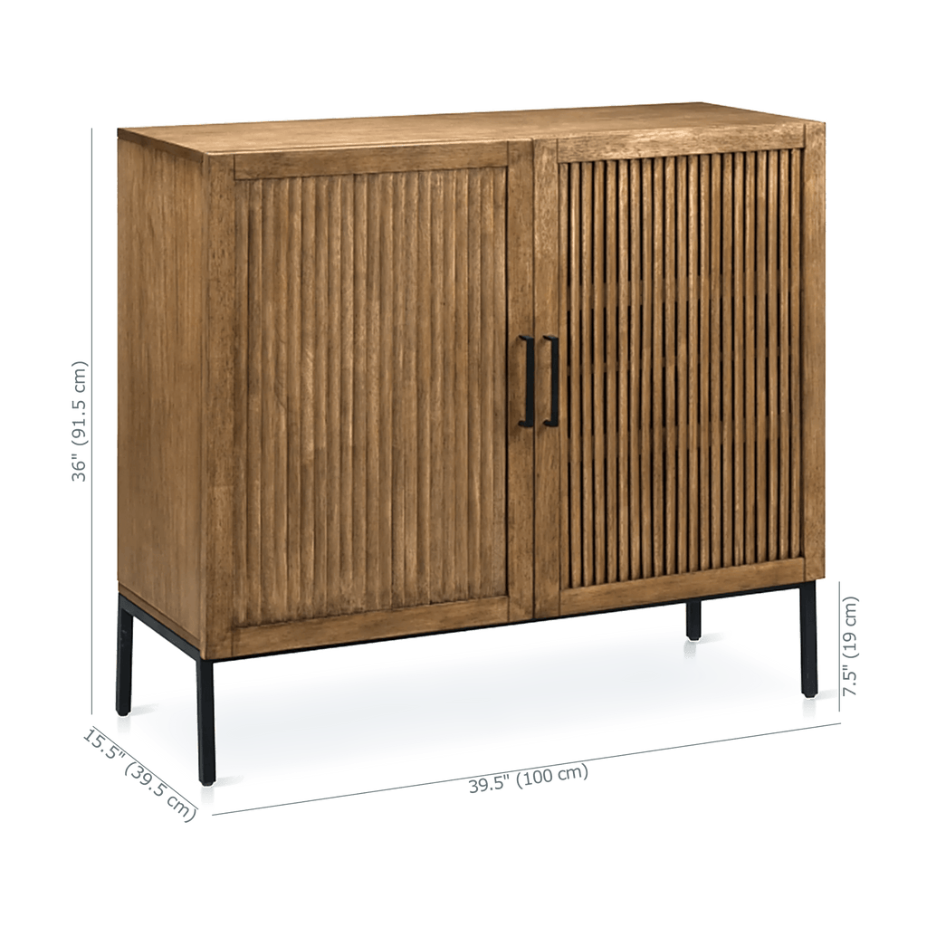 Slatted 2-Door Dark Wood Buffet