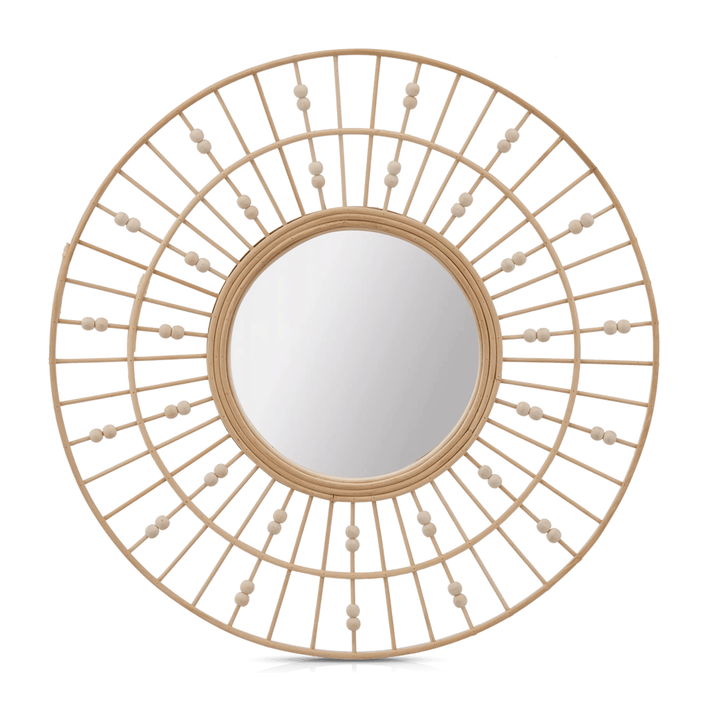 Round Natural Fiber Bead Mirror