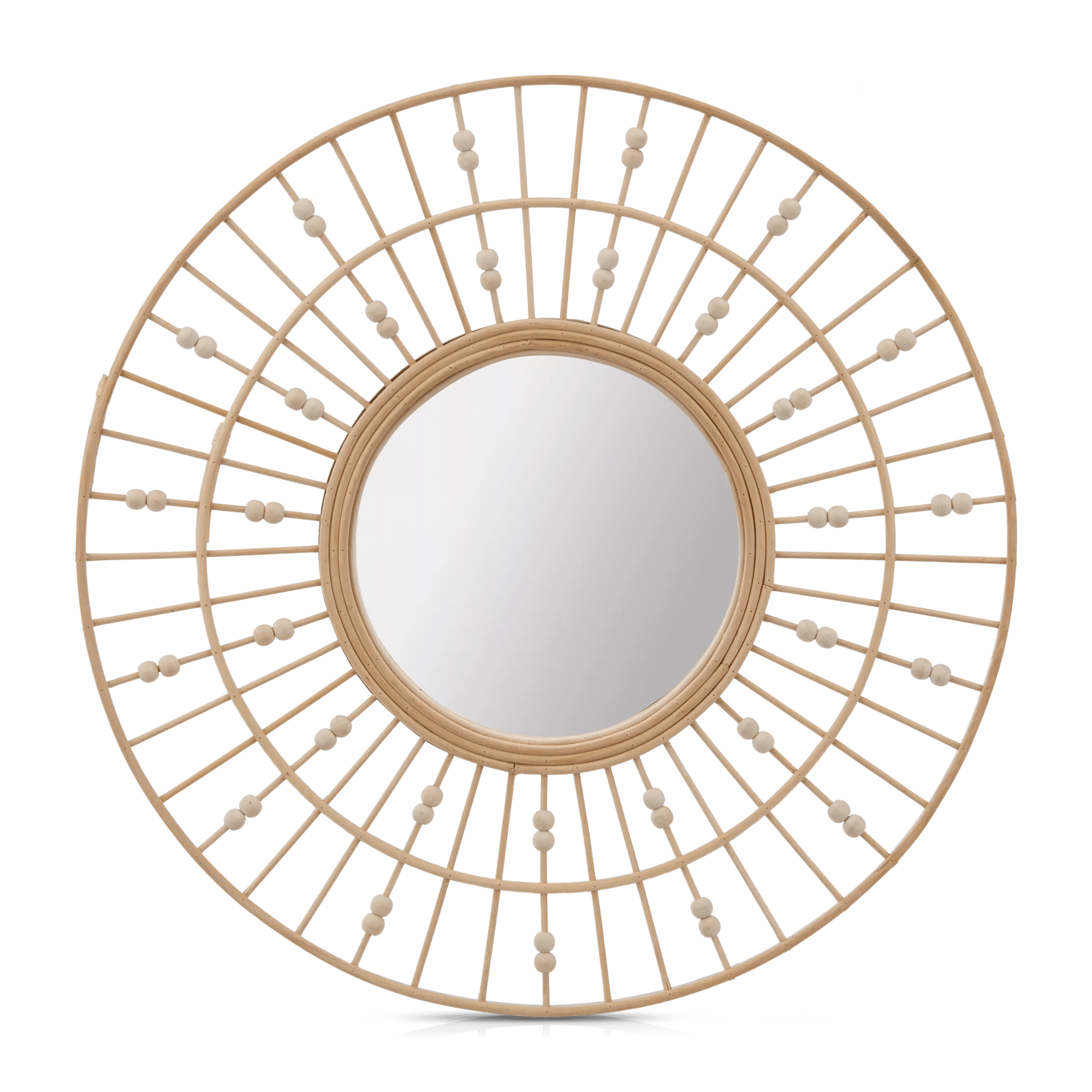 Round Natural Fiber Bead Mirror