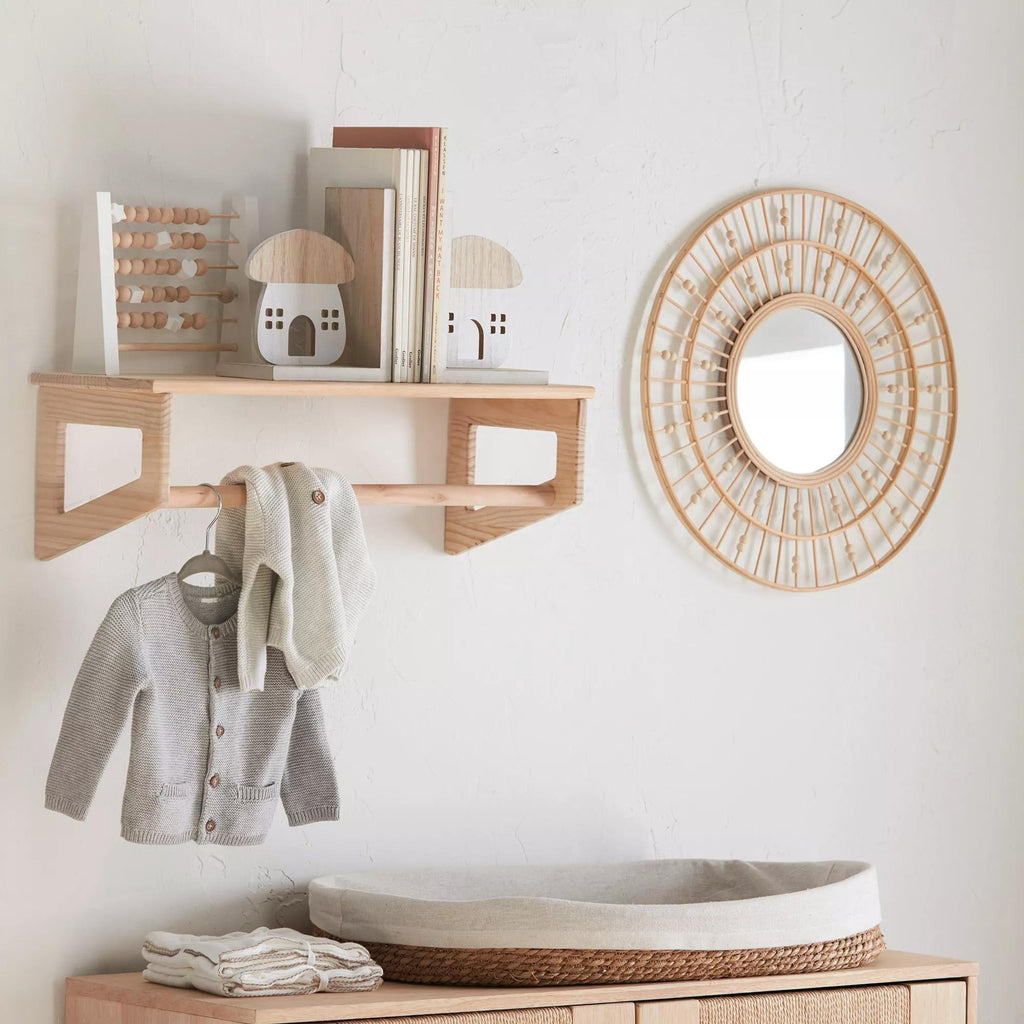 Round Natural Fiber Bead Mirror