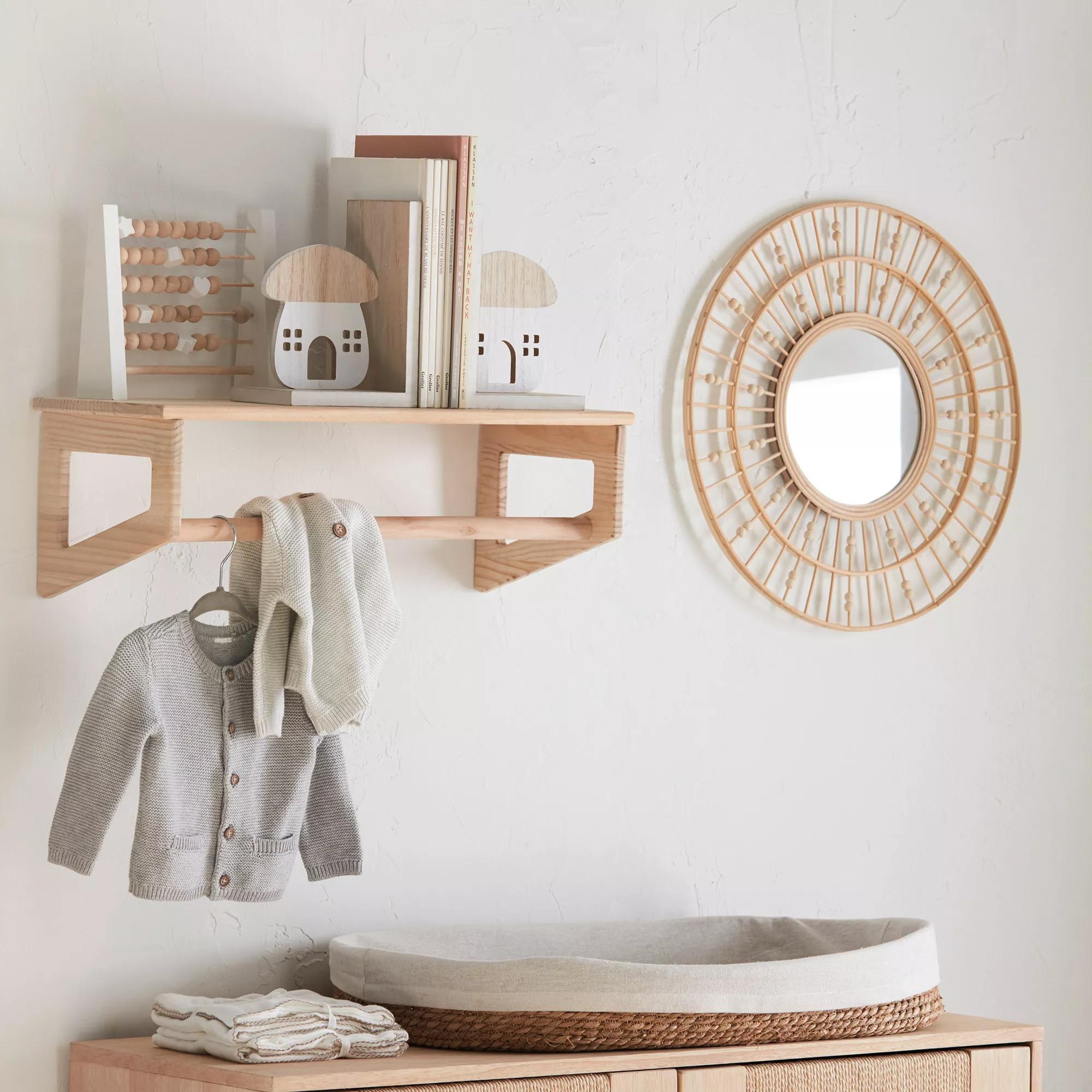 Round Natural Fiber Bead Mirror