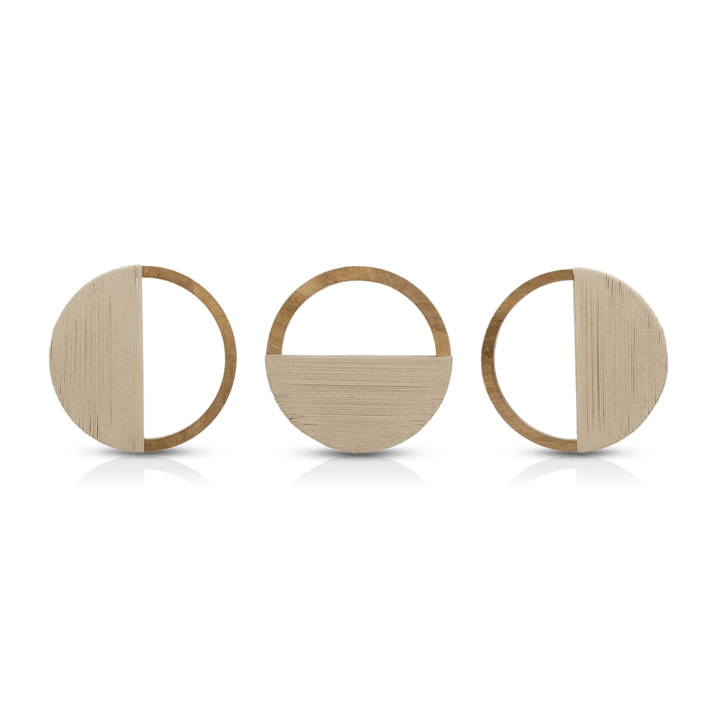 Set of 3 Mango Wood and Rope Circle Wall Decor