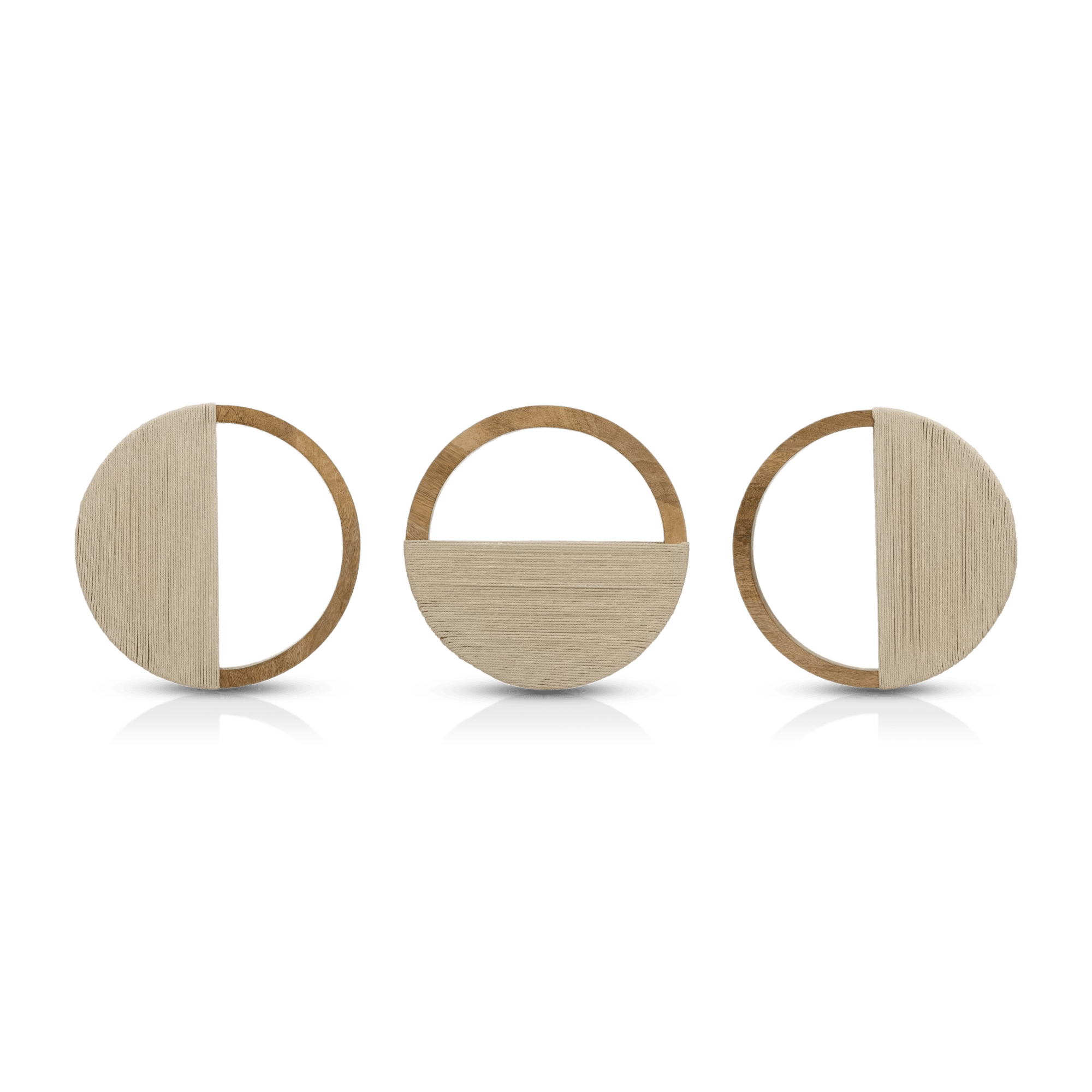 Set of 3 Mango Wood and Rope Circle Wall Decor