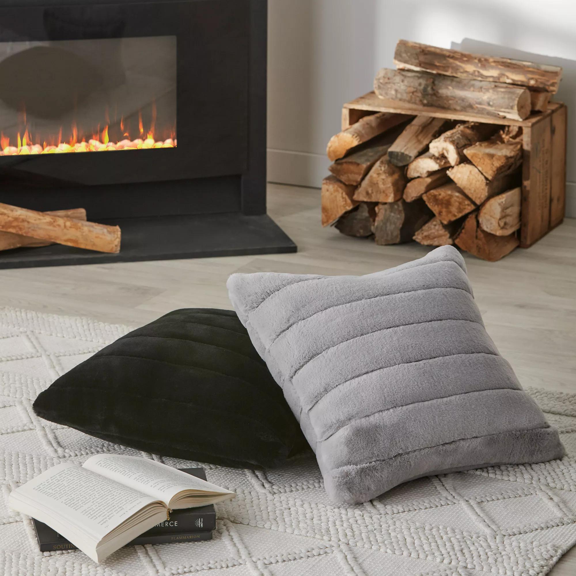 Black Cougar Faux Fur Throw Pillow