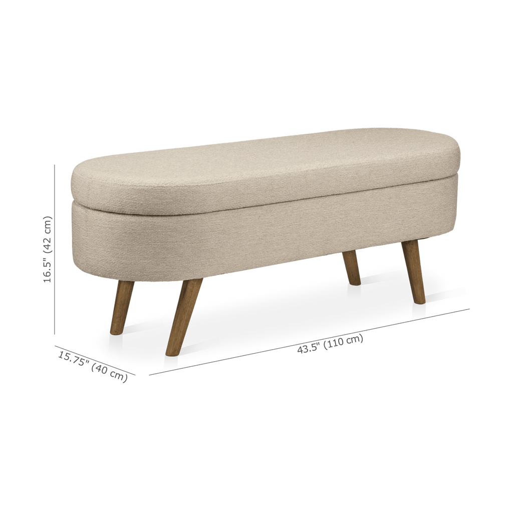 Fabric Storage Bench on Wooden Legs