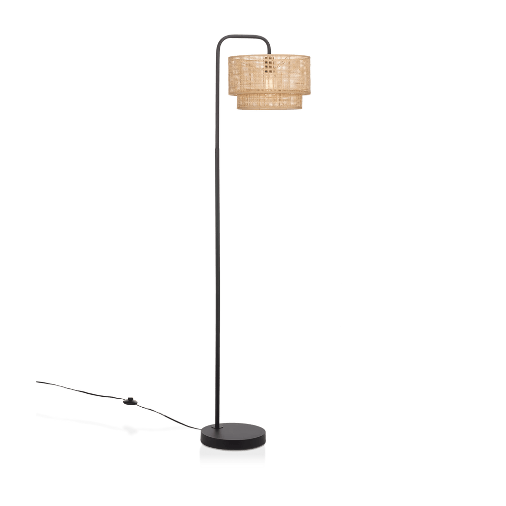 Floor Lamp with Rattan Shade and Metal Base