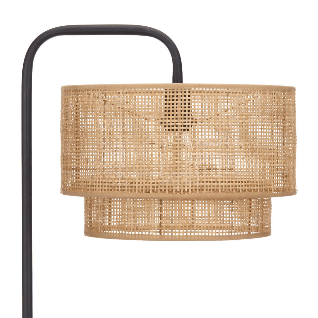 Floor Lamp with Rattan Shade and Metal Base