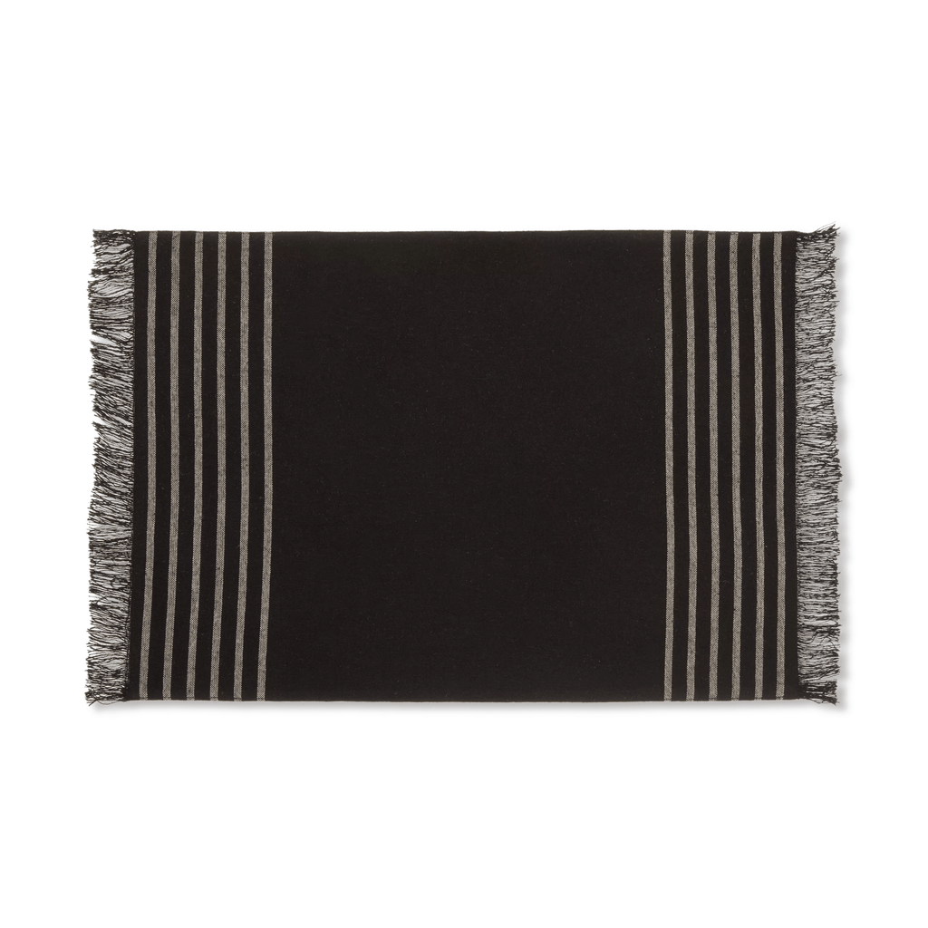 Set of 4 Black & Natural Fringed Fabric Placemats
