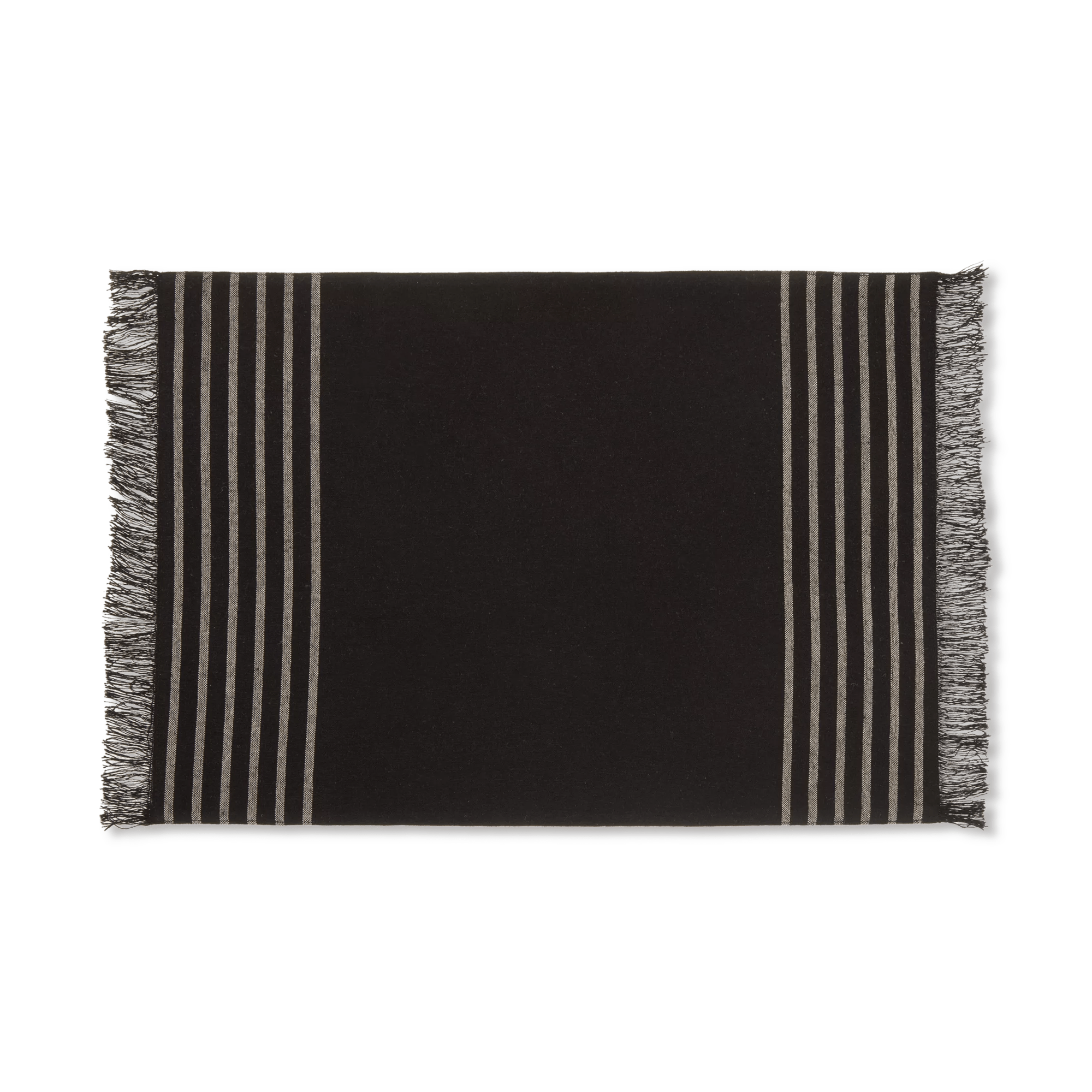 Set of 4 Black & Natural Fringed Fabric Placemats
