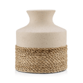 Speckled Ceramic and Rattan Vase