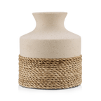 Speckled Ceramic and Rattan Vase