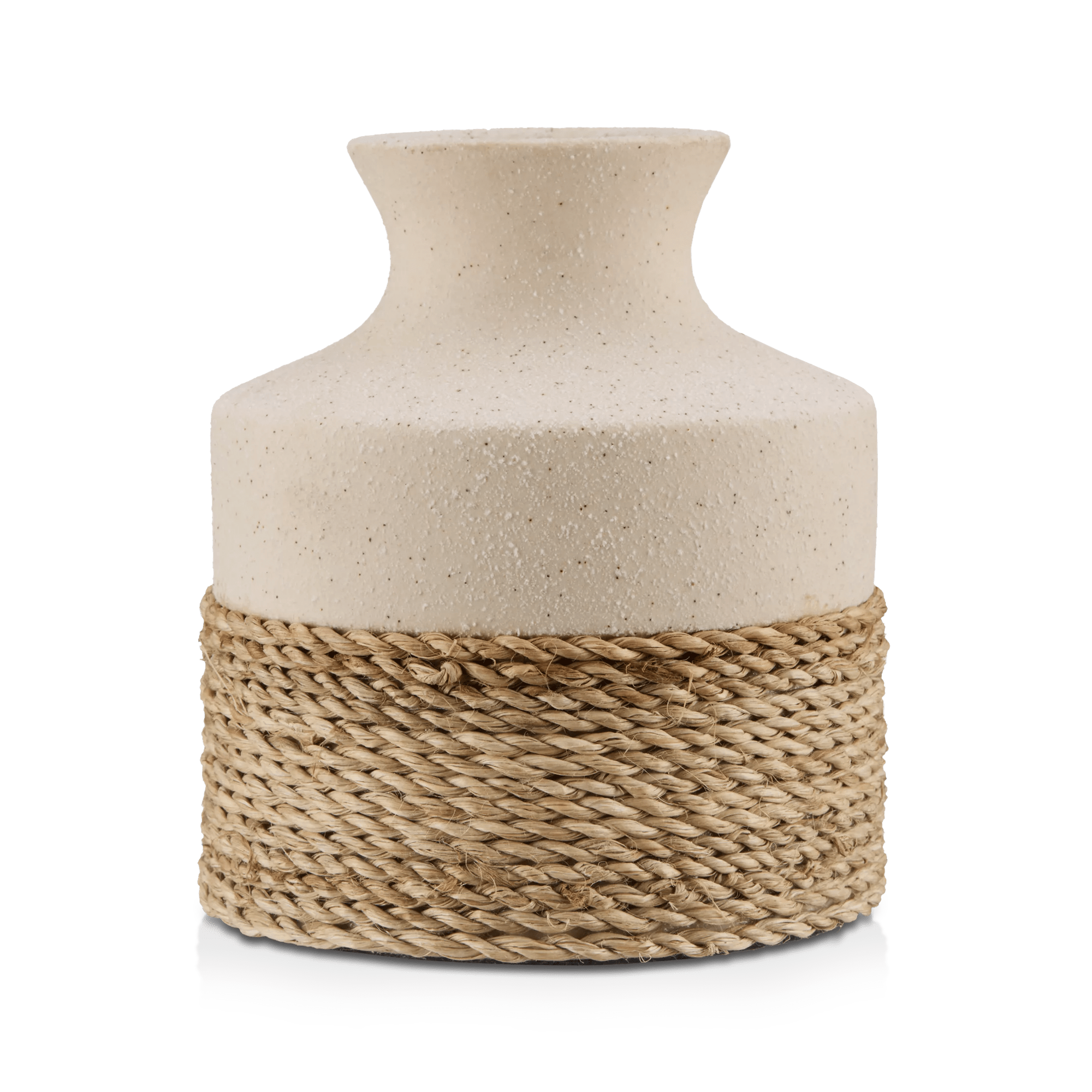 Speckled Ceramic and Rattan Vase