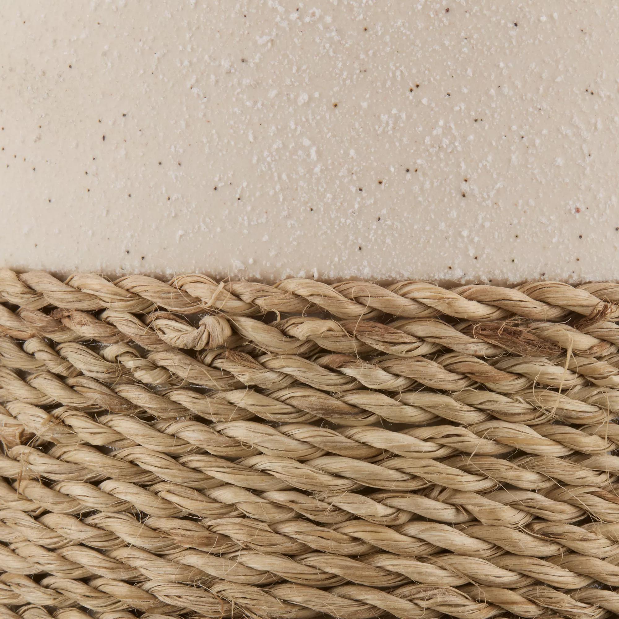 Speckled Ceramic and Rattan Vase