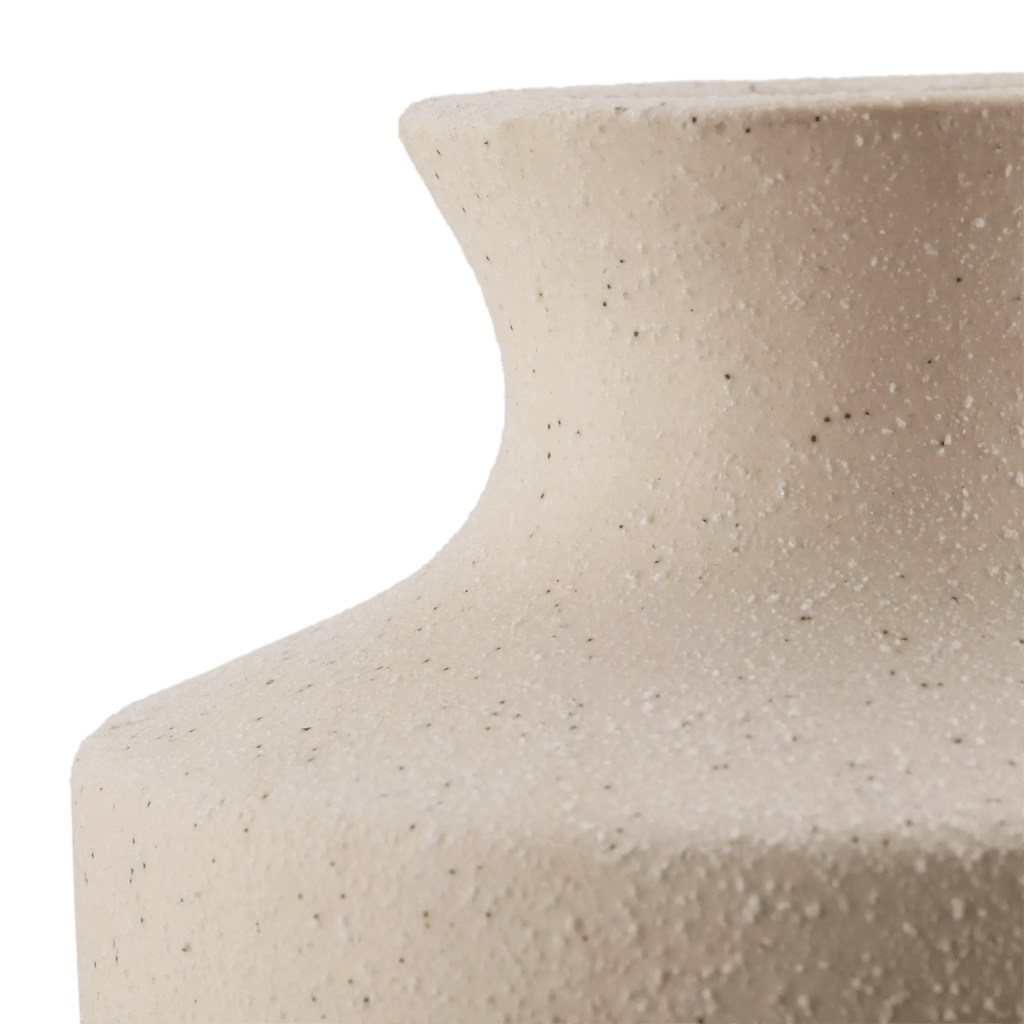 Speckled Ceramic and Rattan Vase