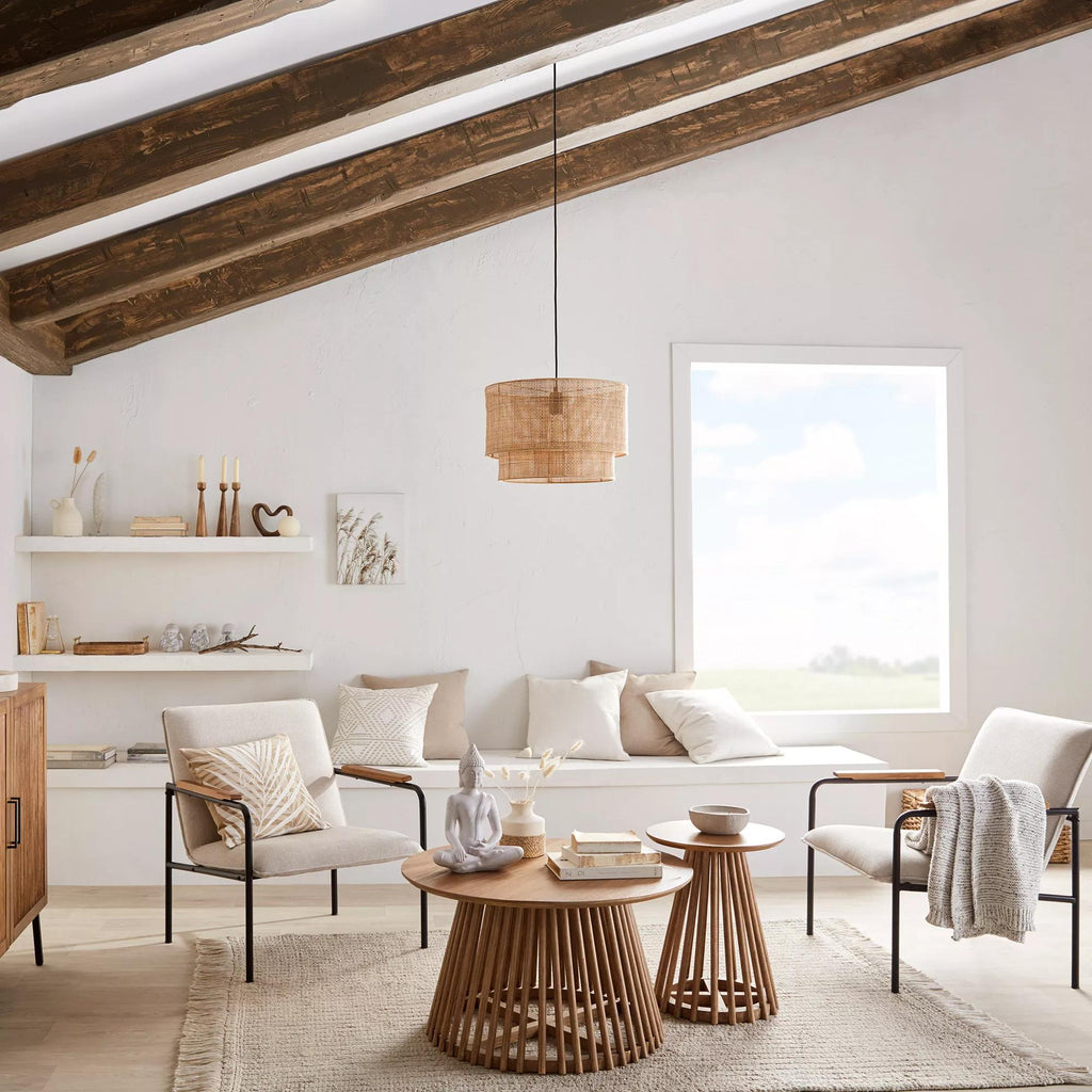 Speckled Ceramic and Rattan Vase