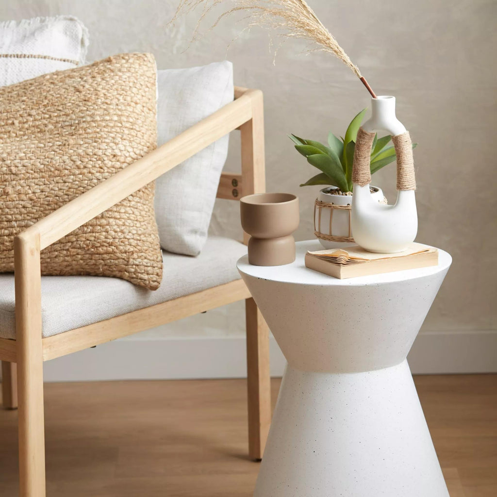 White Ceramic Oval Vase with Rope on Handles