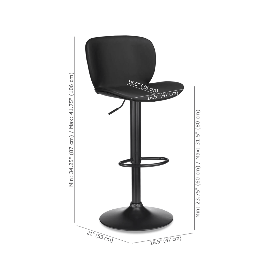 Black Textured Faux Leather & Metal Adjustable Bar Stool