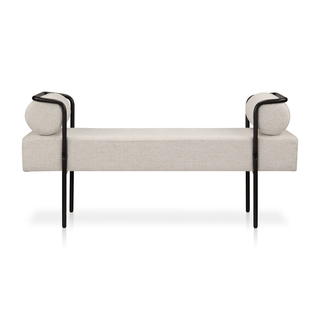 Fabric and Black Metal Bench
