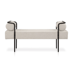 Fabric and Black Metal Bench