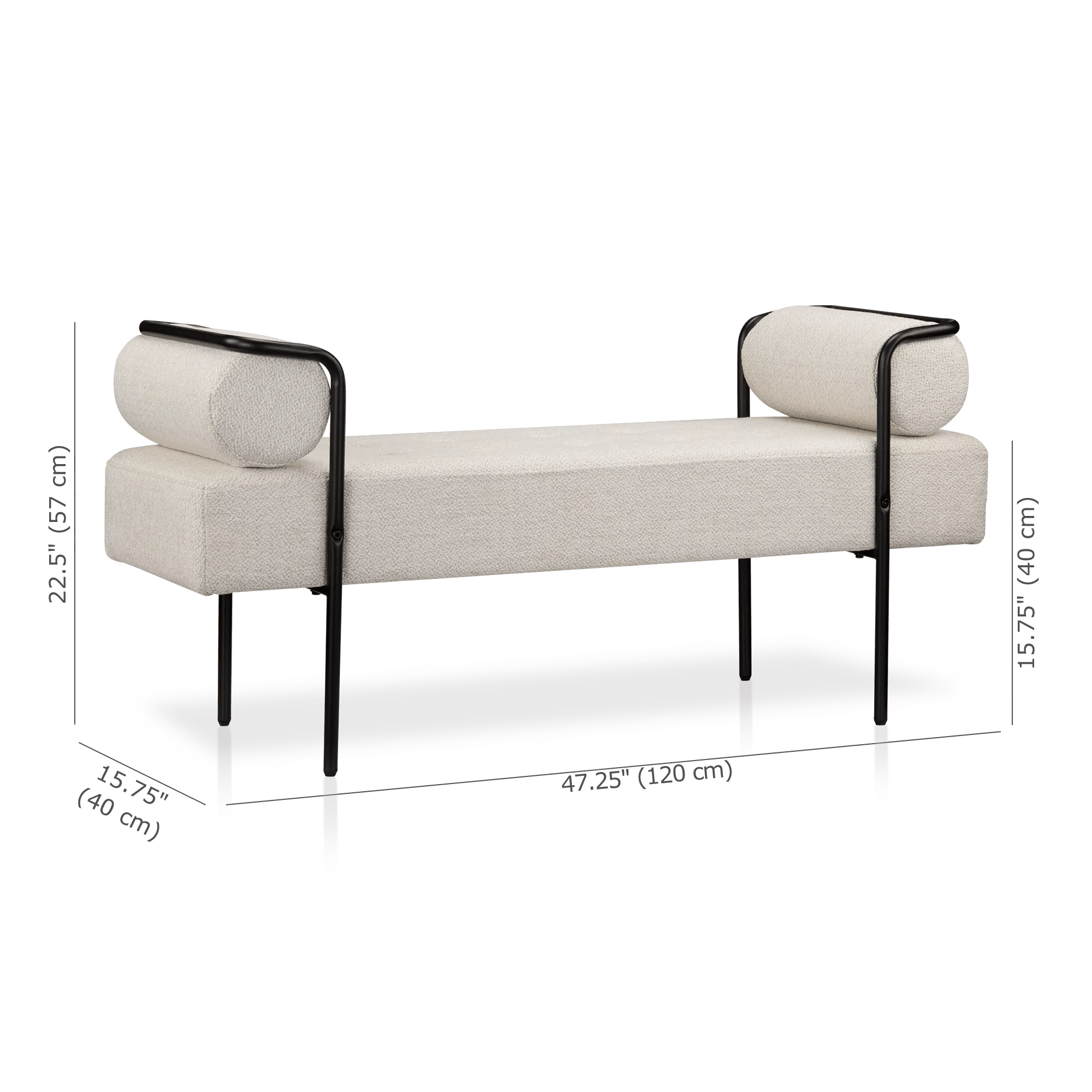 Fabric and Black Metal Bench