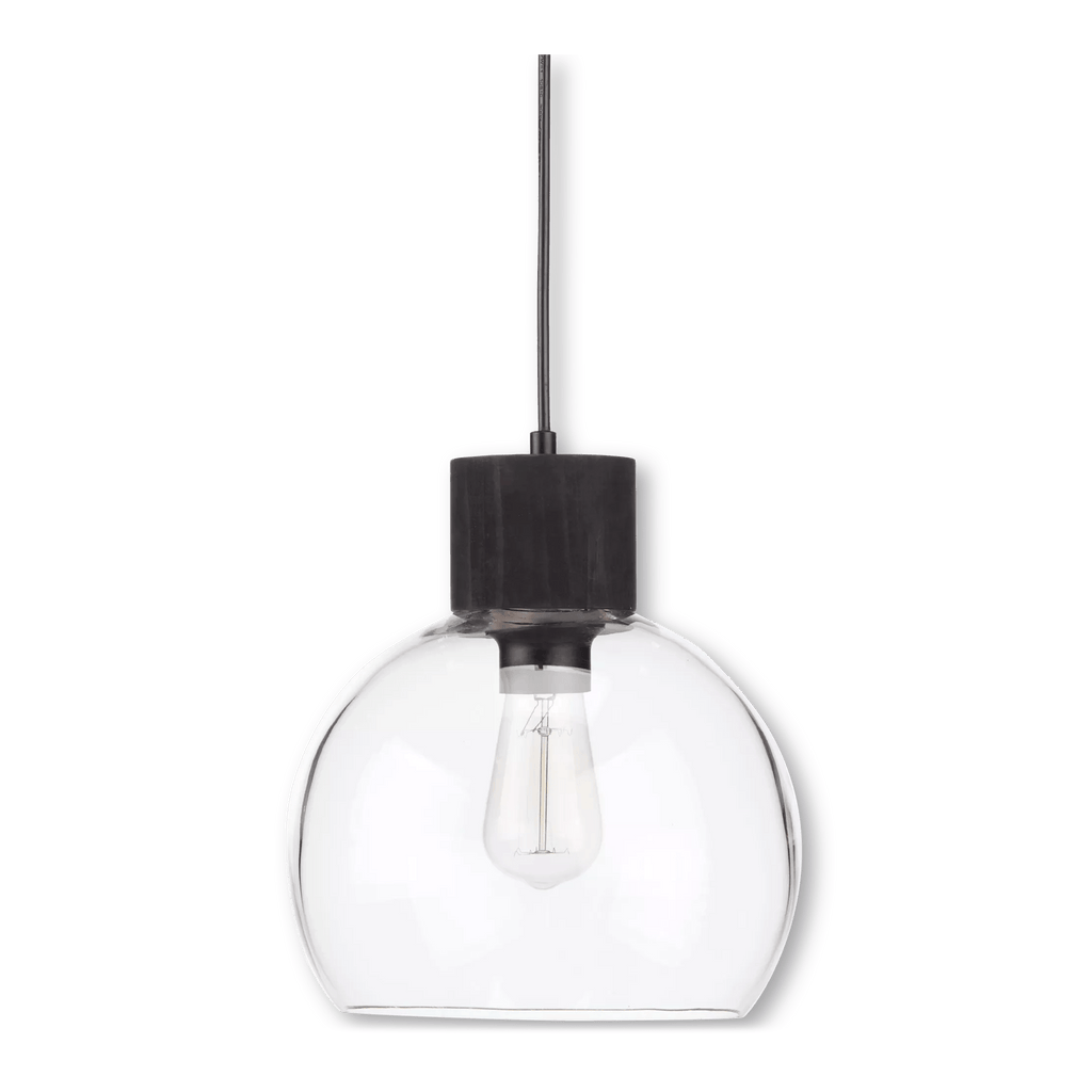 Round Glass and Wood Ceiling Lamp