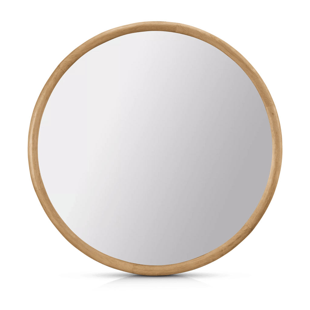 Round Wood-Framed Mirror