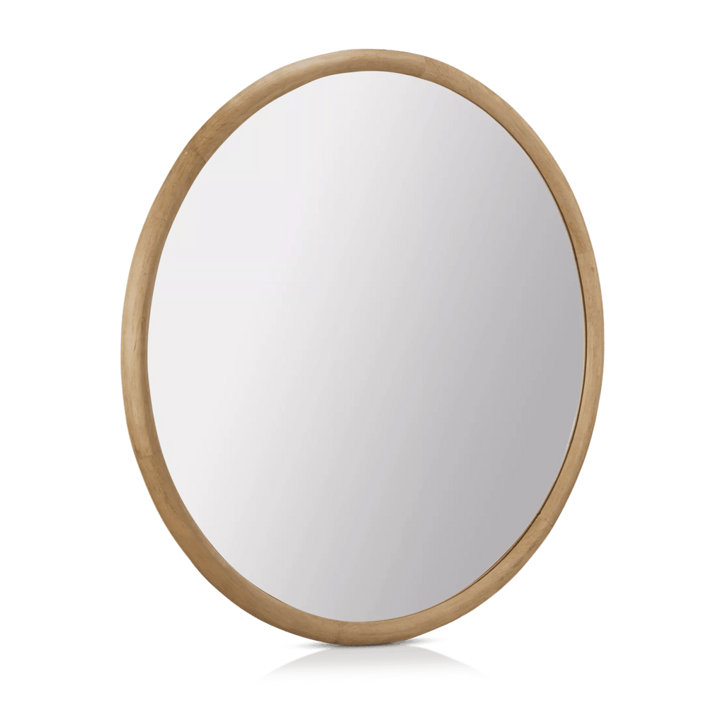Round Wood-Framed Mirror
